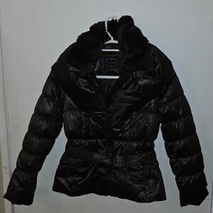 1 Madison Womens Wine Irredecent Down Fox Fur Puffer Jacket Sz M